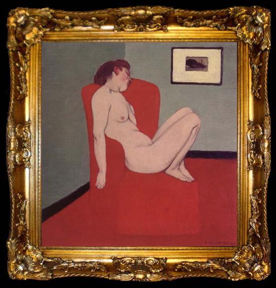 framed  Felix Vallotton Nude Seated in a red armchair, ta009-2